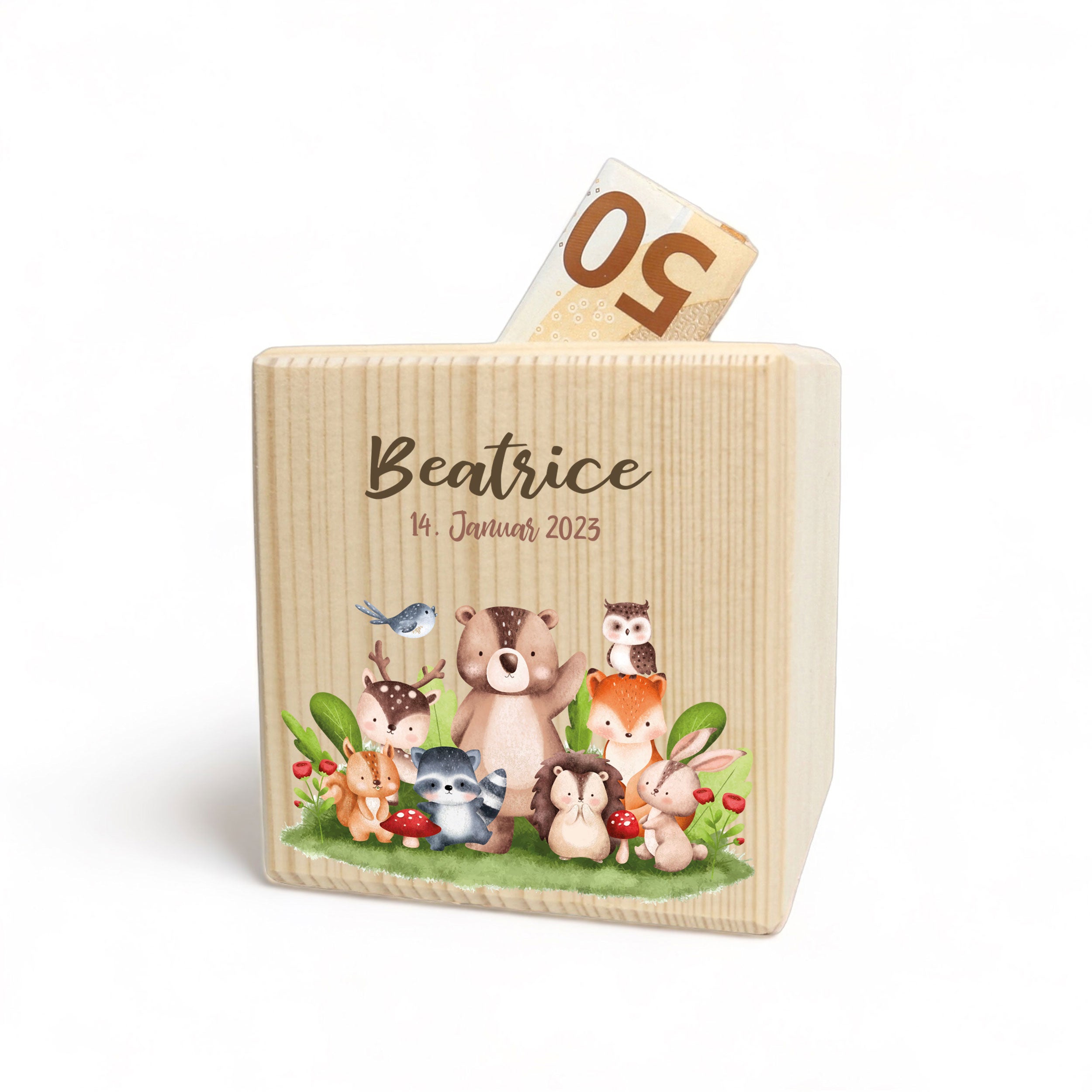 Personalisierte Spardose aus Holz | Waldtiere | FORYOU24