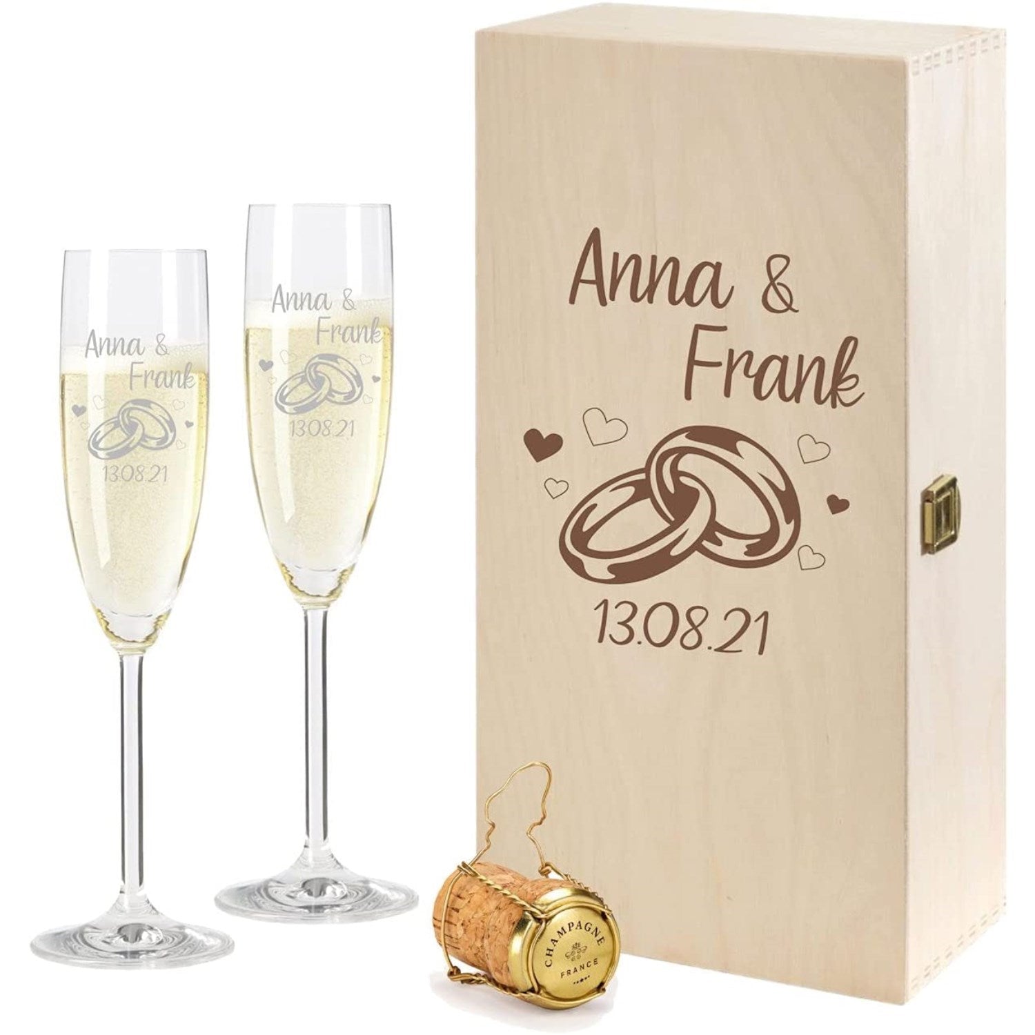 2 Leonardo Sektgläser mit Geschenkbox und Gravur "Ringe"