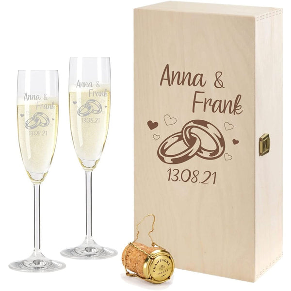 2 Leonardo Sektgläser mit Geschenkbox und Gravur "Ringe"