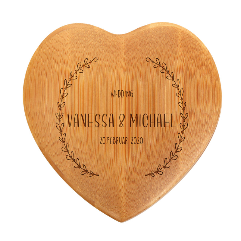 Ringkissen aus Holz mit Gravur "Wedding" hell