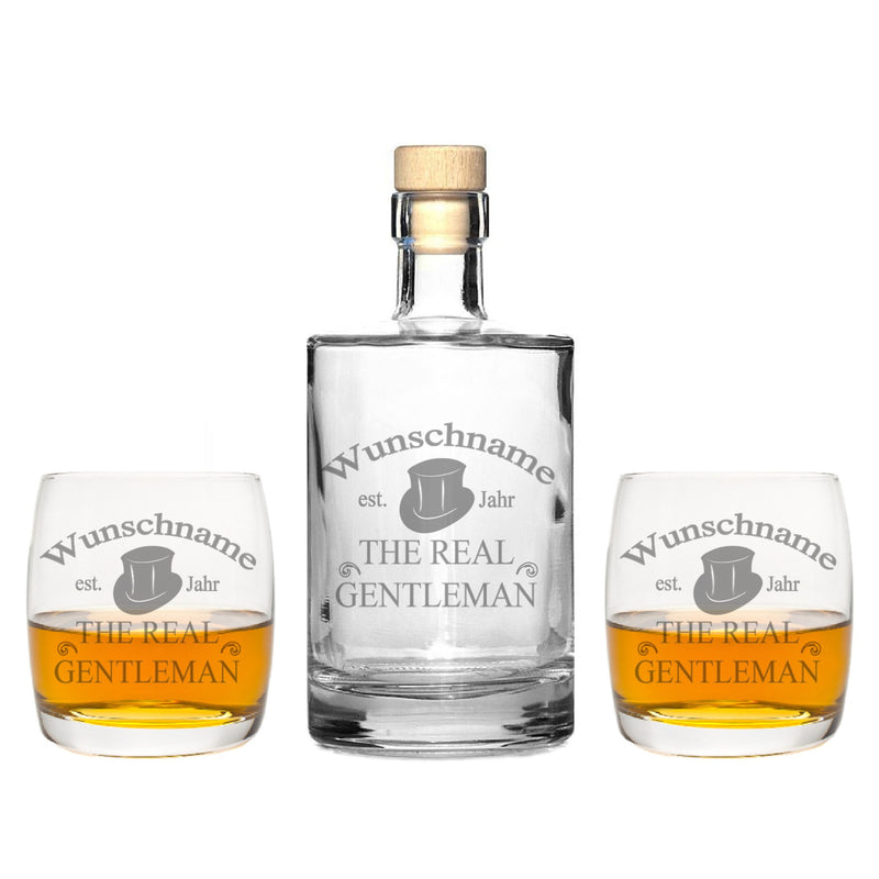 2 Edle Whiskeygläser mit Whiskeykaraffe und Gravur Gentleman