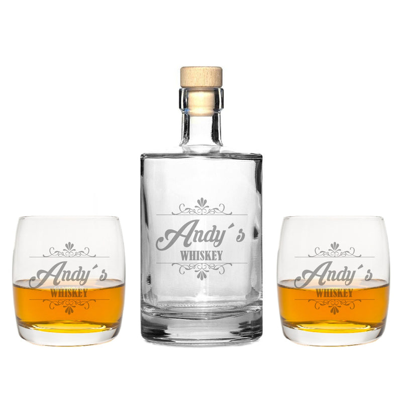 2 Edle Whiskeygläser mit Whiskeykaraffe und Gravur Whiskey