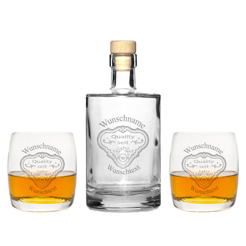 2 Edle Whiskeygläser mit Whiskeykaraffe und Gravur Patch II
