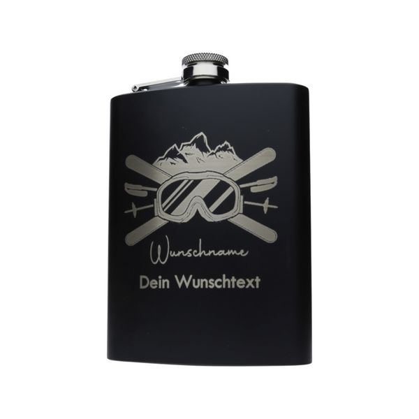 Edelstahlflachmann mit Gravur Skibrille