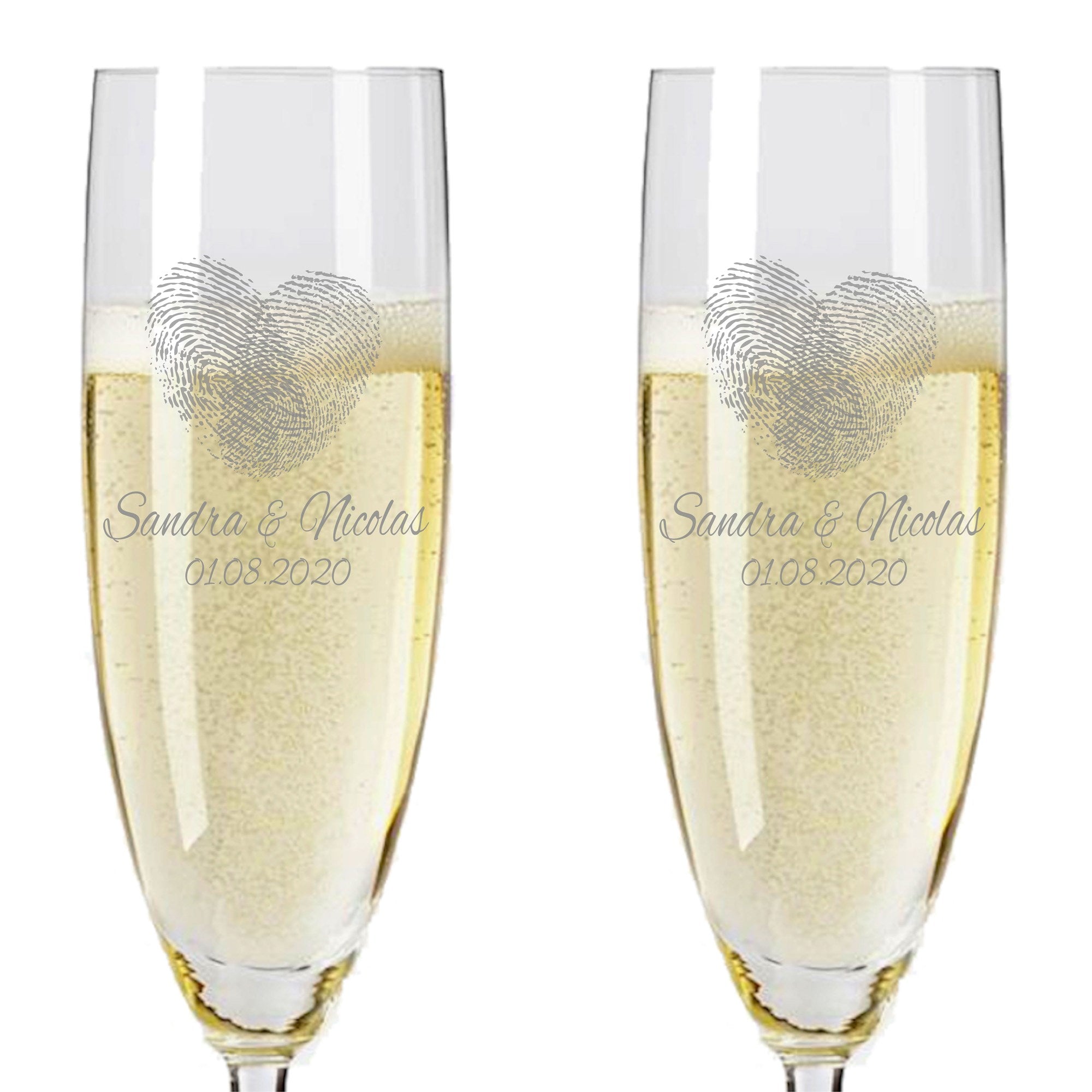 2 Leonardo Sektgläser mit Prosecco und Gravur "Fingerprints"
