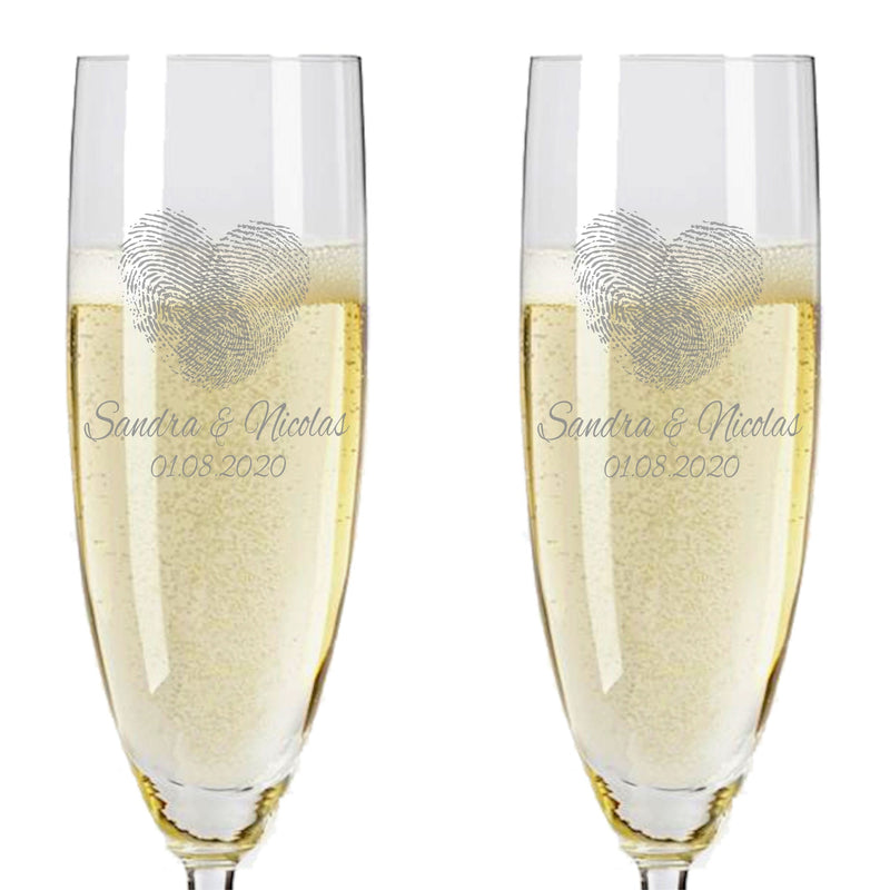 2 Leonardo Sektgläser mit Prosecco und Gravur "Fingerprints"