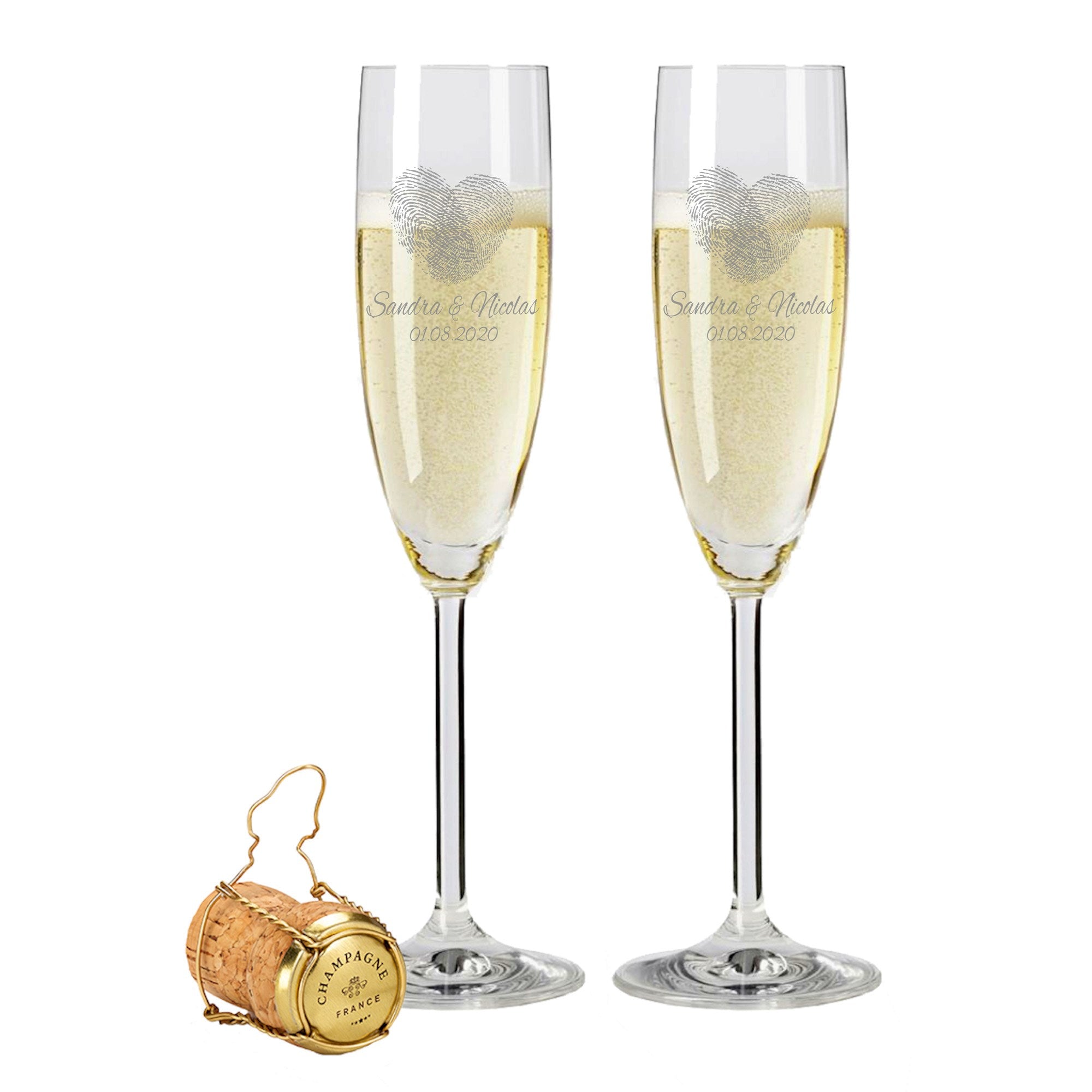 2 Leonardo Sektgläser mit Prosecco und Gravur "Fingerprints"