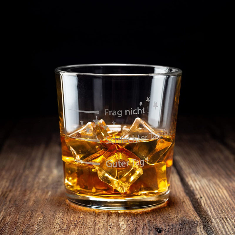 Whiskeyglas "Guter Tag - Schlechter Tag - Frag nicht" silber