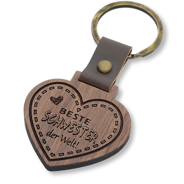 Holz-Schlüsselanhänger Herz "Beste Schwester"
