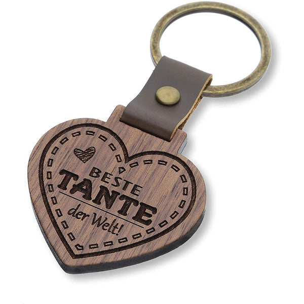 Holz-Schlüsselanhänger Herz "Beste Tante"