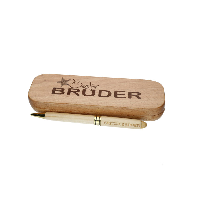 Holz-Kugelschreiber mit Gravur "Bester Bruder" in Geschenk-Schachtel