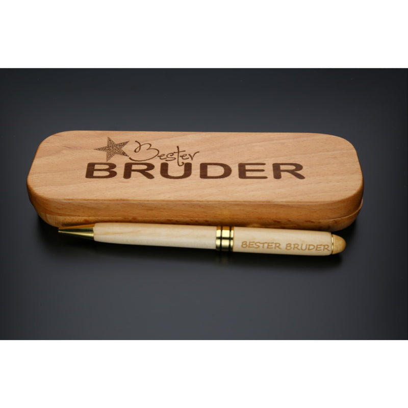 Holz-Kugelschreiber mit Gravur "Bester Bruder" in Geschenk-Schachtel