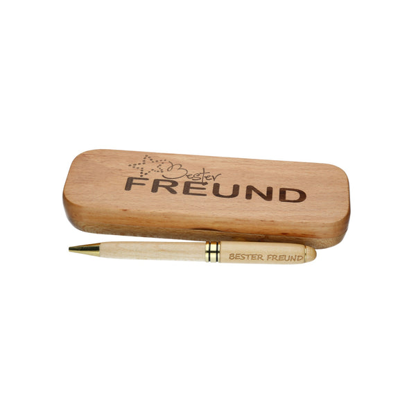 Holz-Kugelschreiber mit Gravur "Bester Freund" in Geschenk-Schachtel