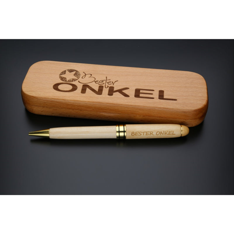Holz-Kugelschreiber mit Gravur "Bester Onkel" in Geschenk-Schachtel