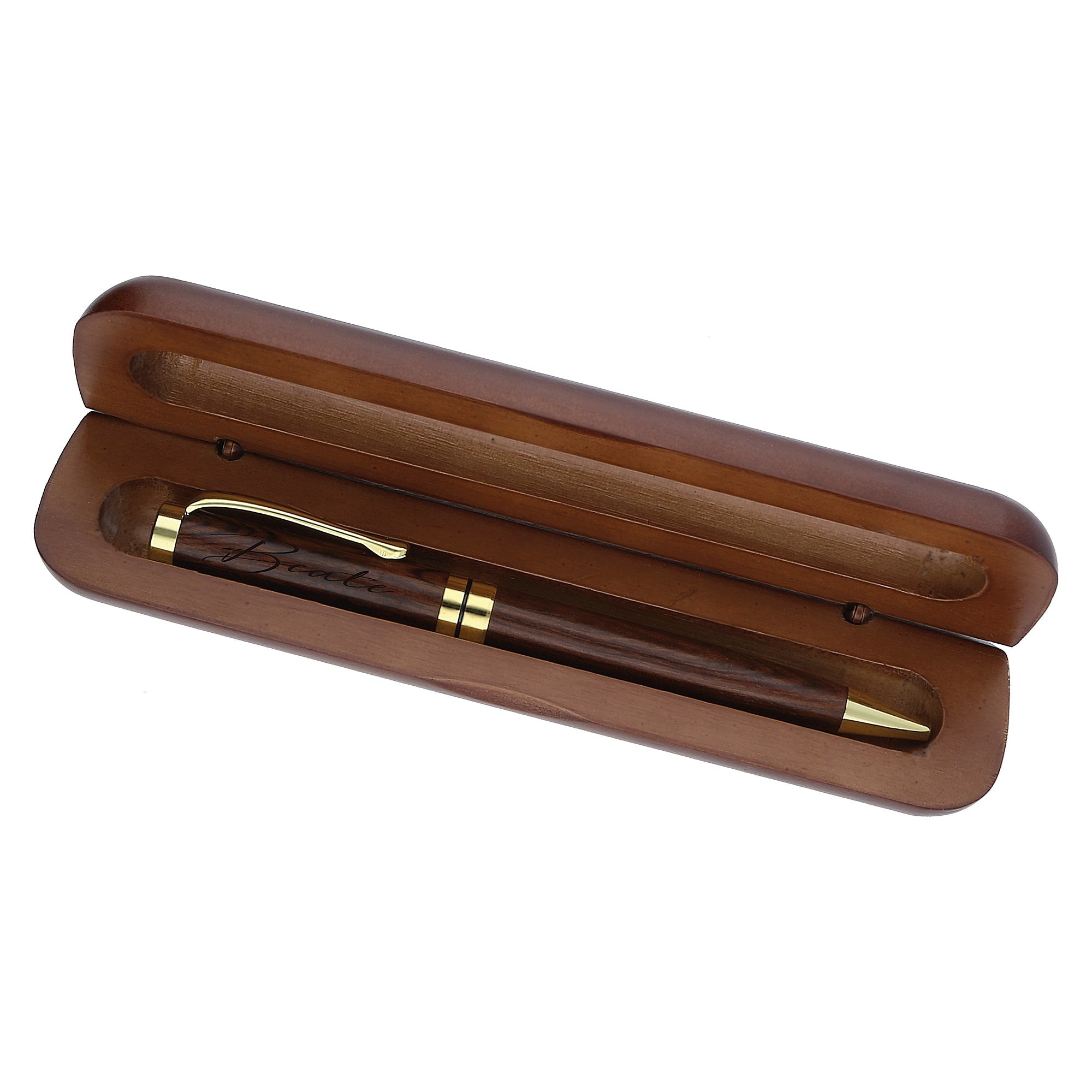Holz-Kugelschreiber dunkel "Herzen" in Geschenkschachtel