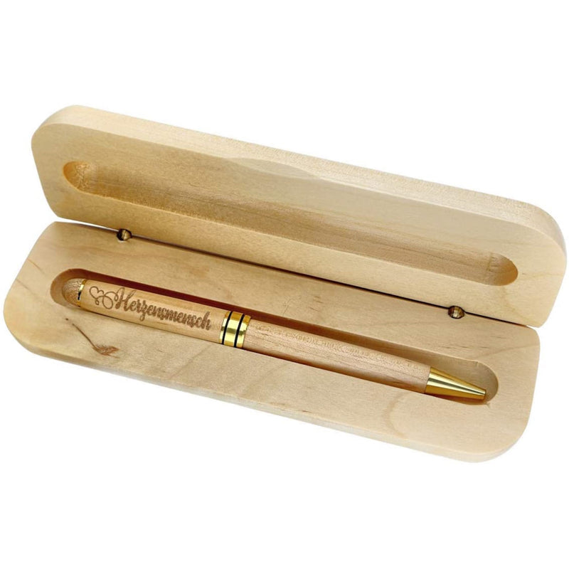 Holz-Kugelschreiber mit Gravur "Herzensmensch" in Geschenk-Schachtel