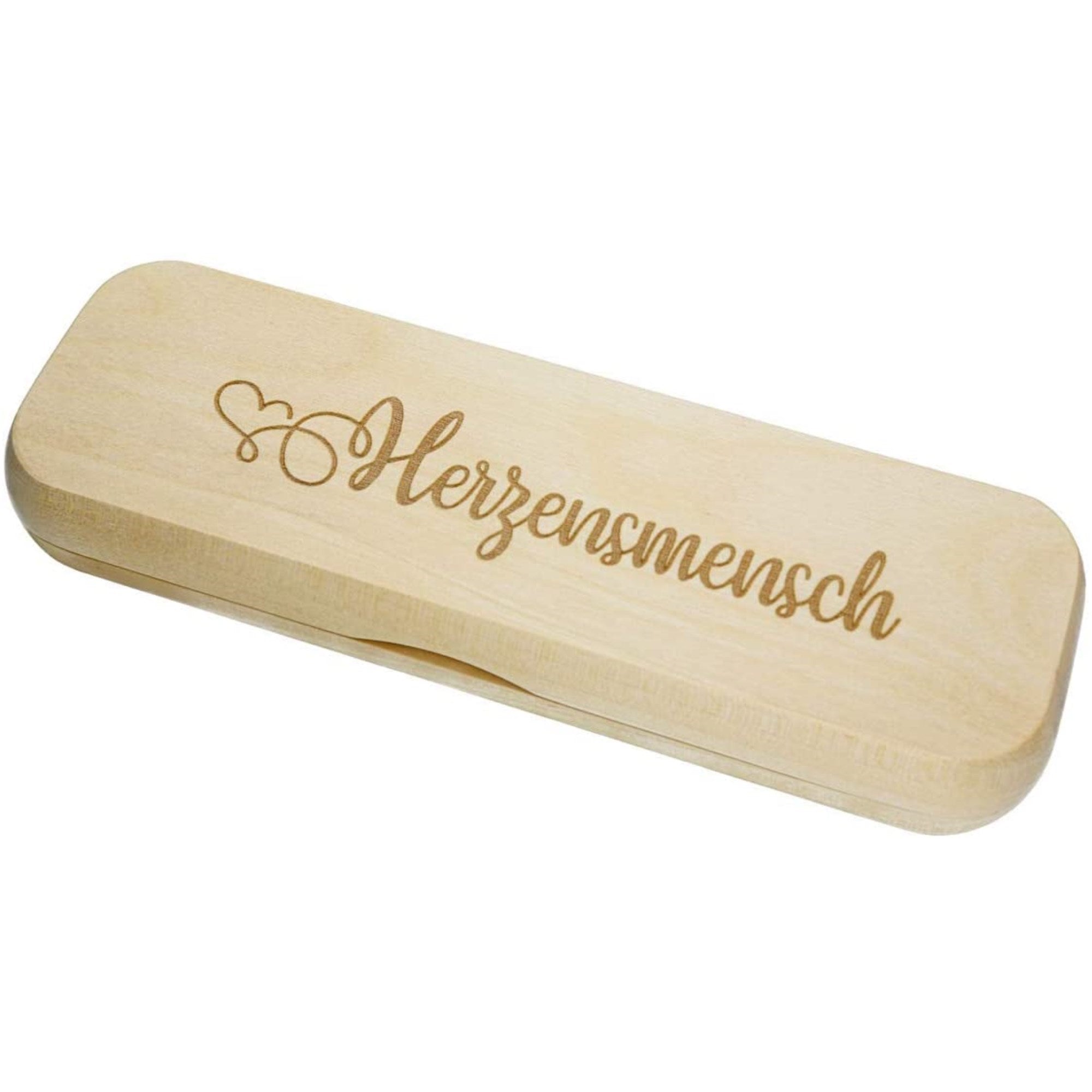 Holz-Kugelschreiber mit Gravur "Herzensmensch" in Geschenk-Schachtel