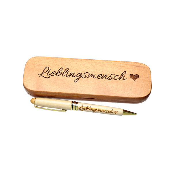 Holz-Kugelschreiber mit Gravur "Lieblingsmensch" in Geschenk-Schachtel