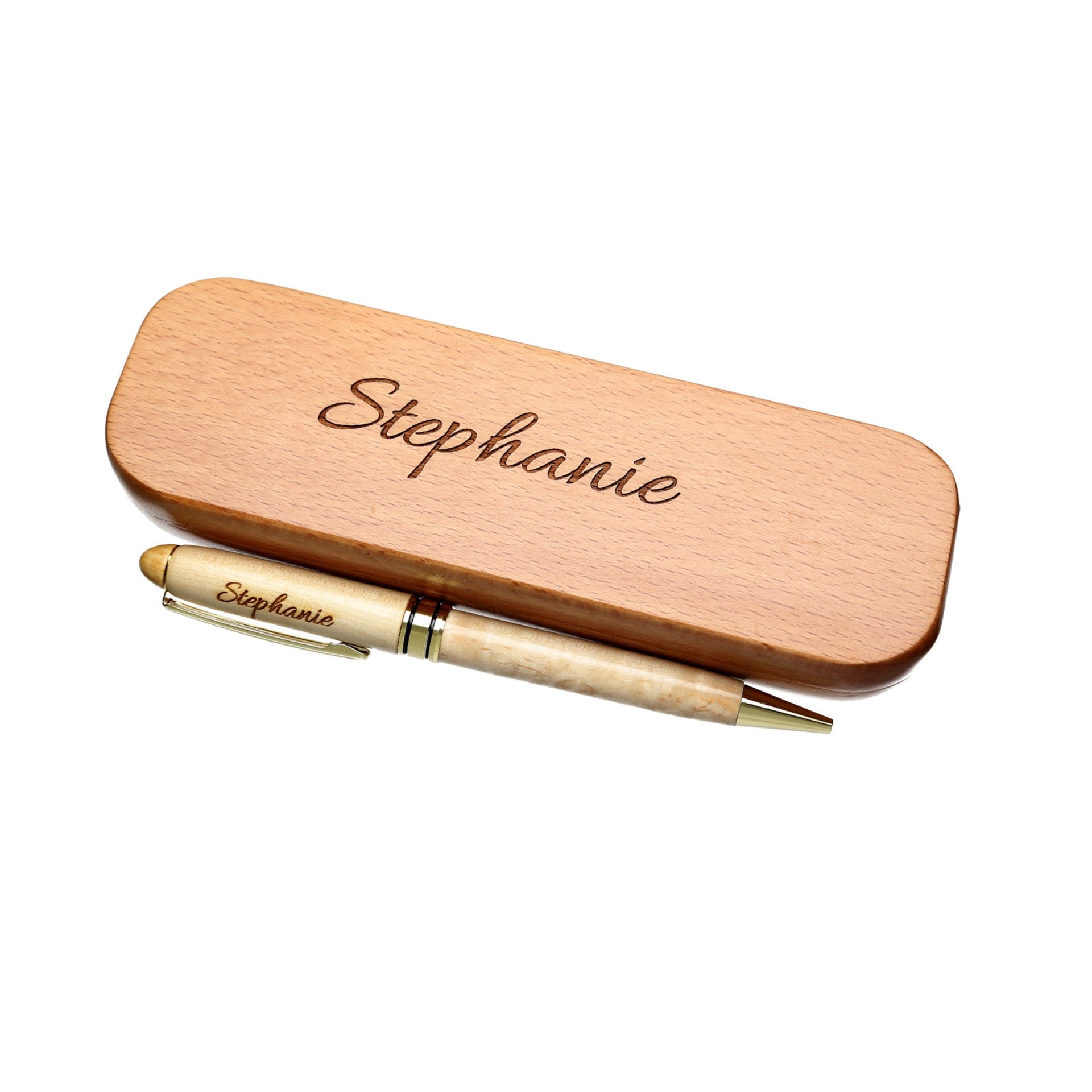 Holz-Kugelschreiber Mit Gravur Des Namens In Geschenk-Schachtel