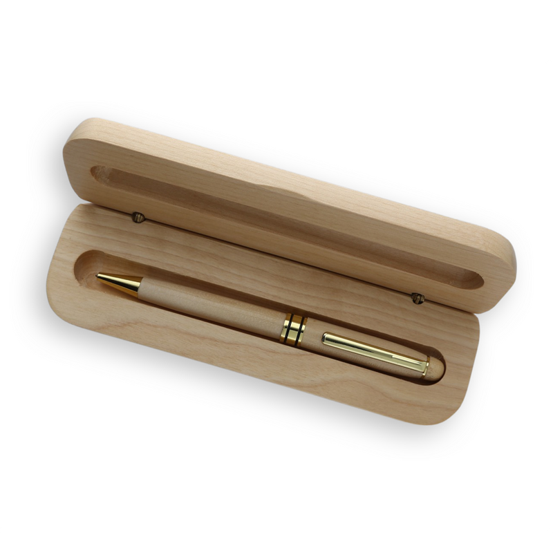 Holz-Kugelschreiber mit Gravur der Initiale in Geschenk-Schachtel