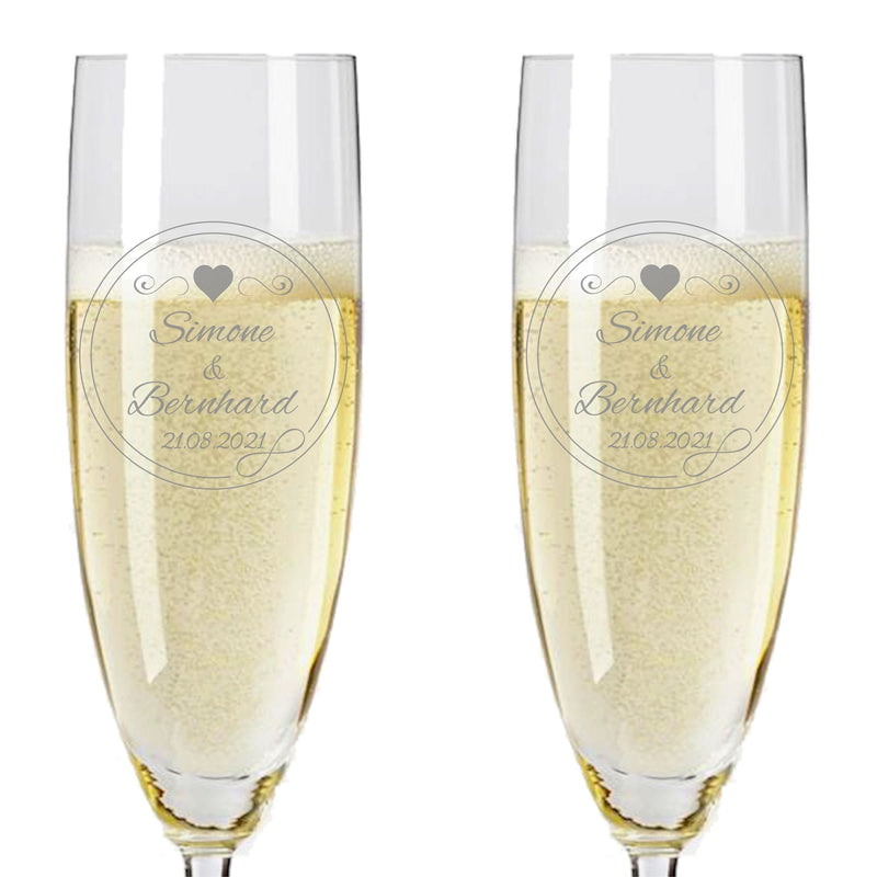 2 Leonardo Sektgläser mit Prosecco und Gravur "Kreis"