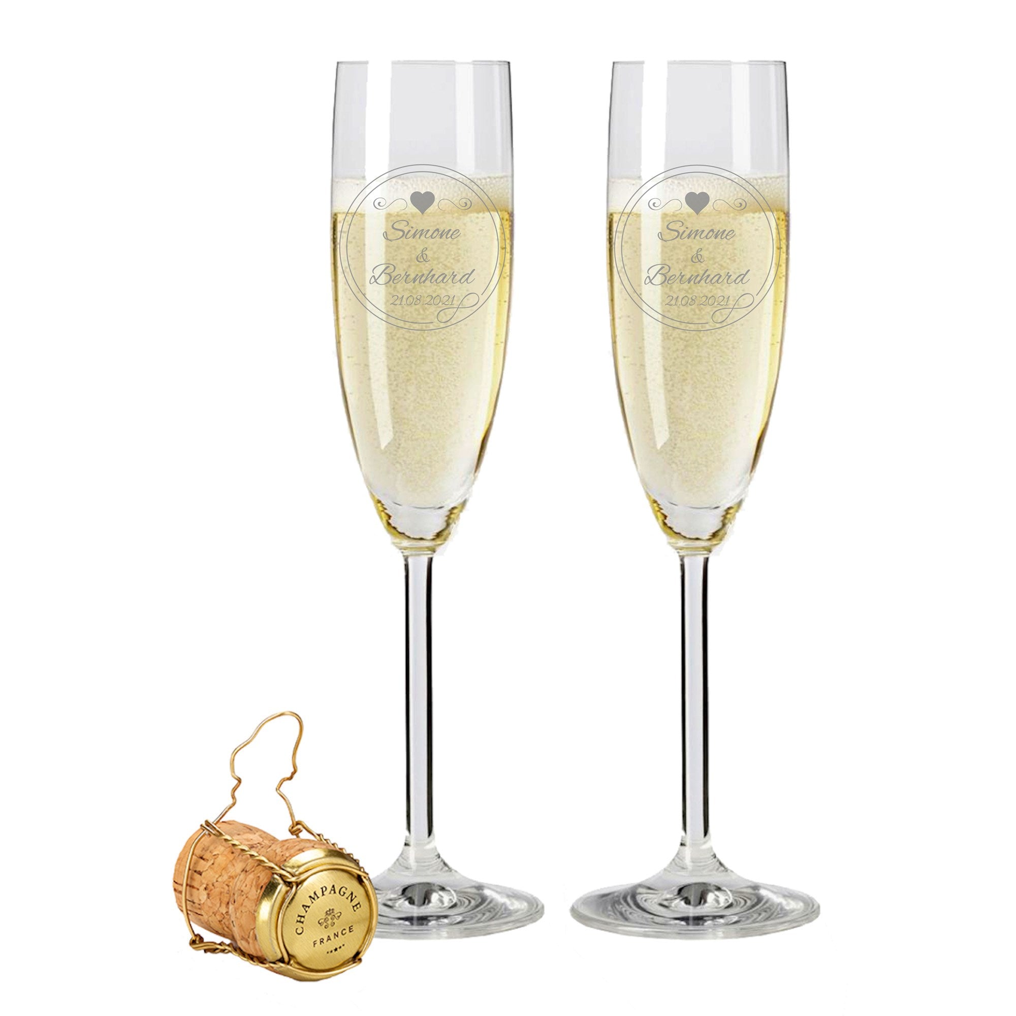 2 Leonardo Sektgläser mit Prosecco und Gravur "Kreis"