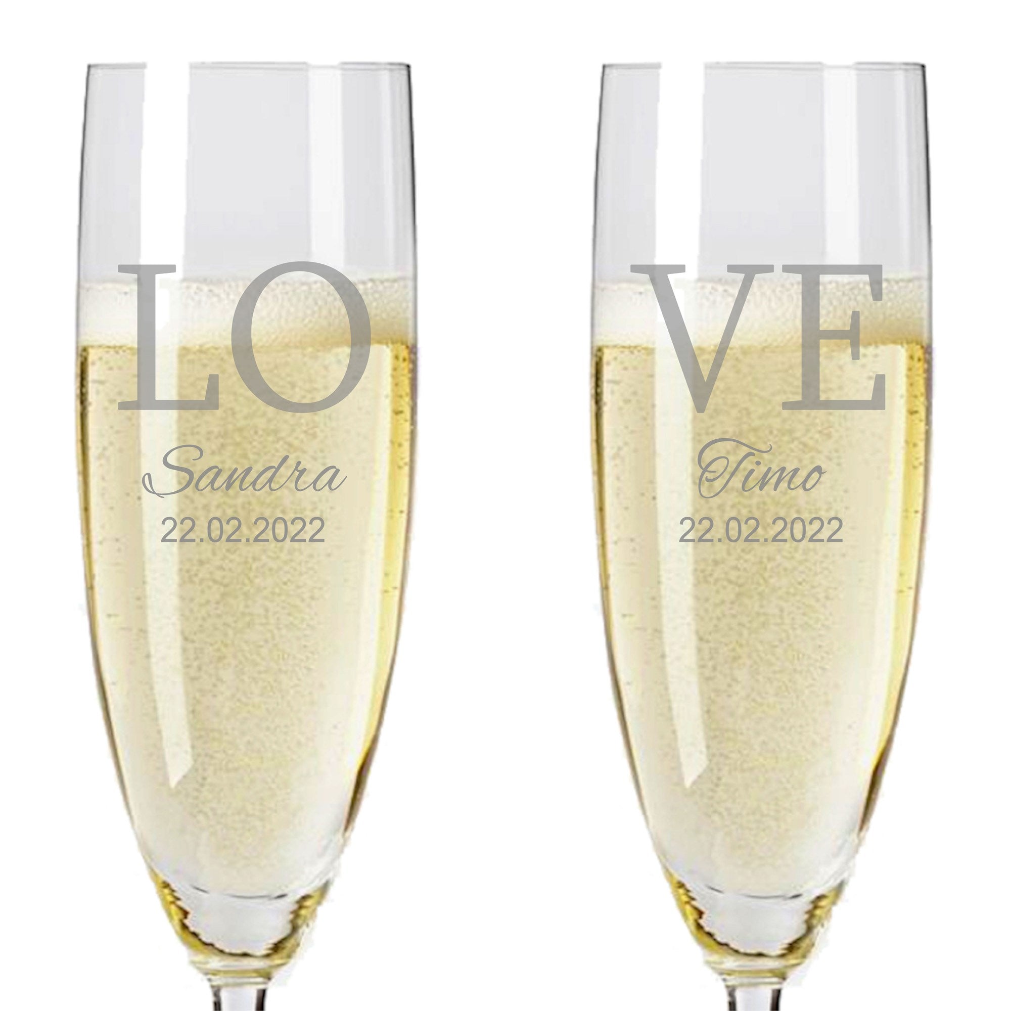 2 Leonardo Sektgläser mit Prosecco und Gravur "Love"