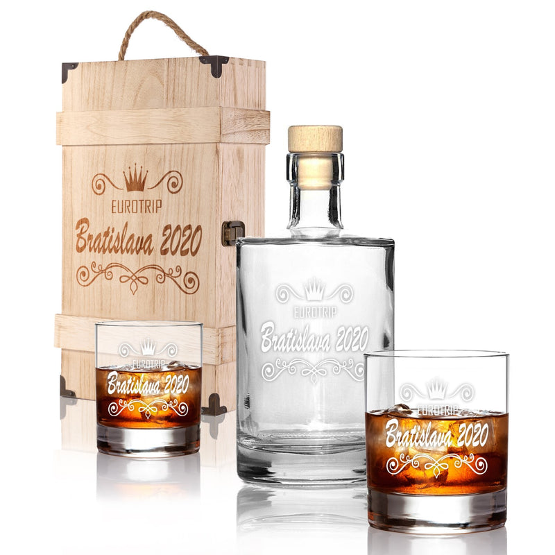 Whiskeybox mit 2 Leonardo Gläsern und Karaffe "Krone I"