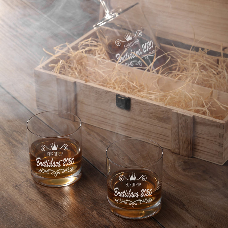 Whiskeybox mit 2 Leonardo Gläsern und Karaffe "Krone I"