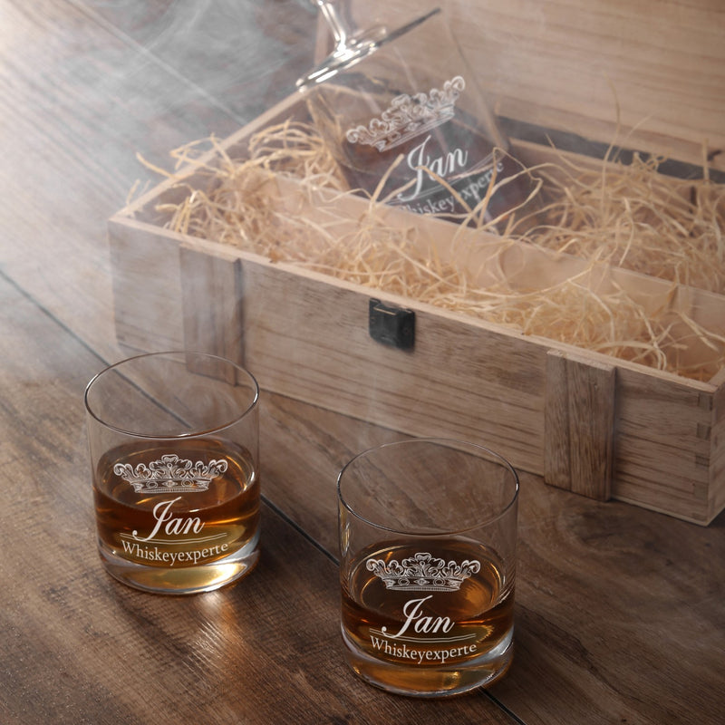 Whiskeybox mit 2 Leonardo Gläsern und Karaffe "Krone II"
