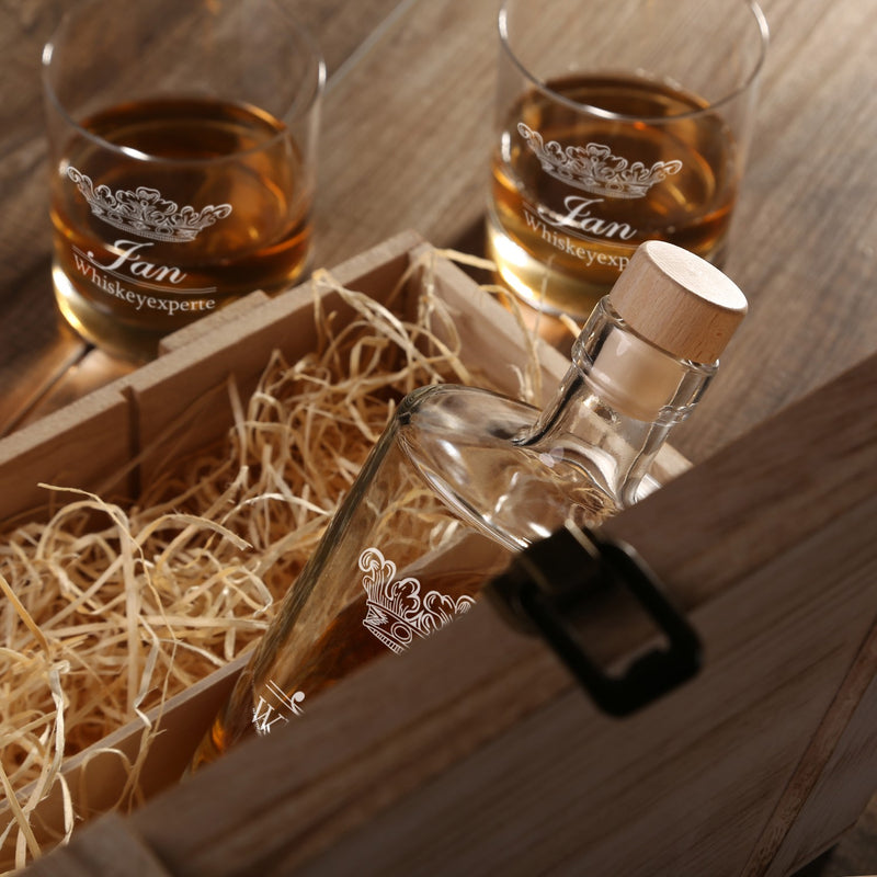 Whiskeybox mit 2 Leonardo Gläsern und Karaffe "Krone II"