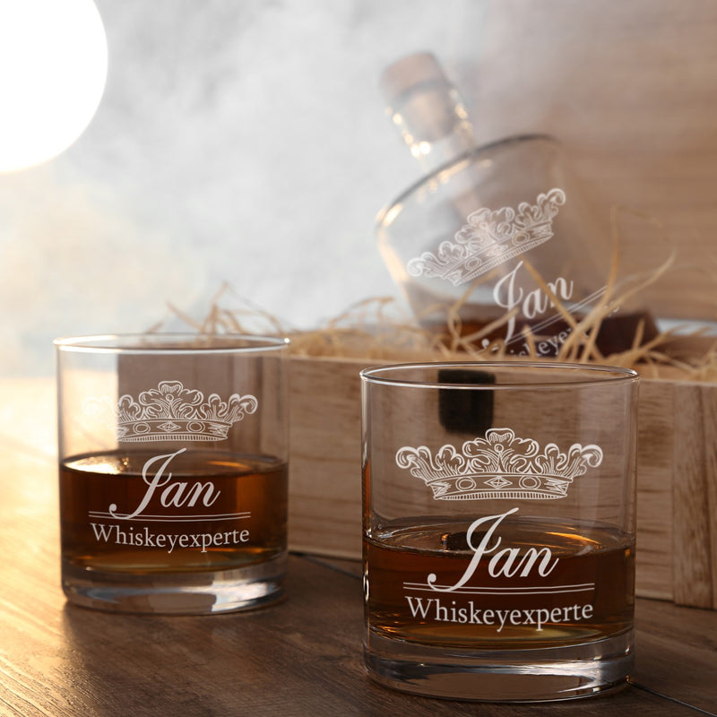 Whiskeybox mit 2 Leonardo Gläsern und Karaffe "Krone II"