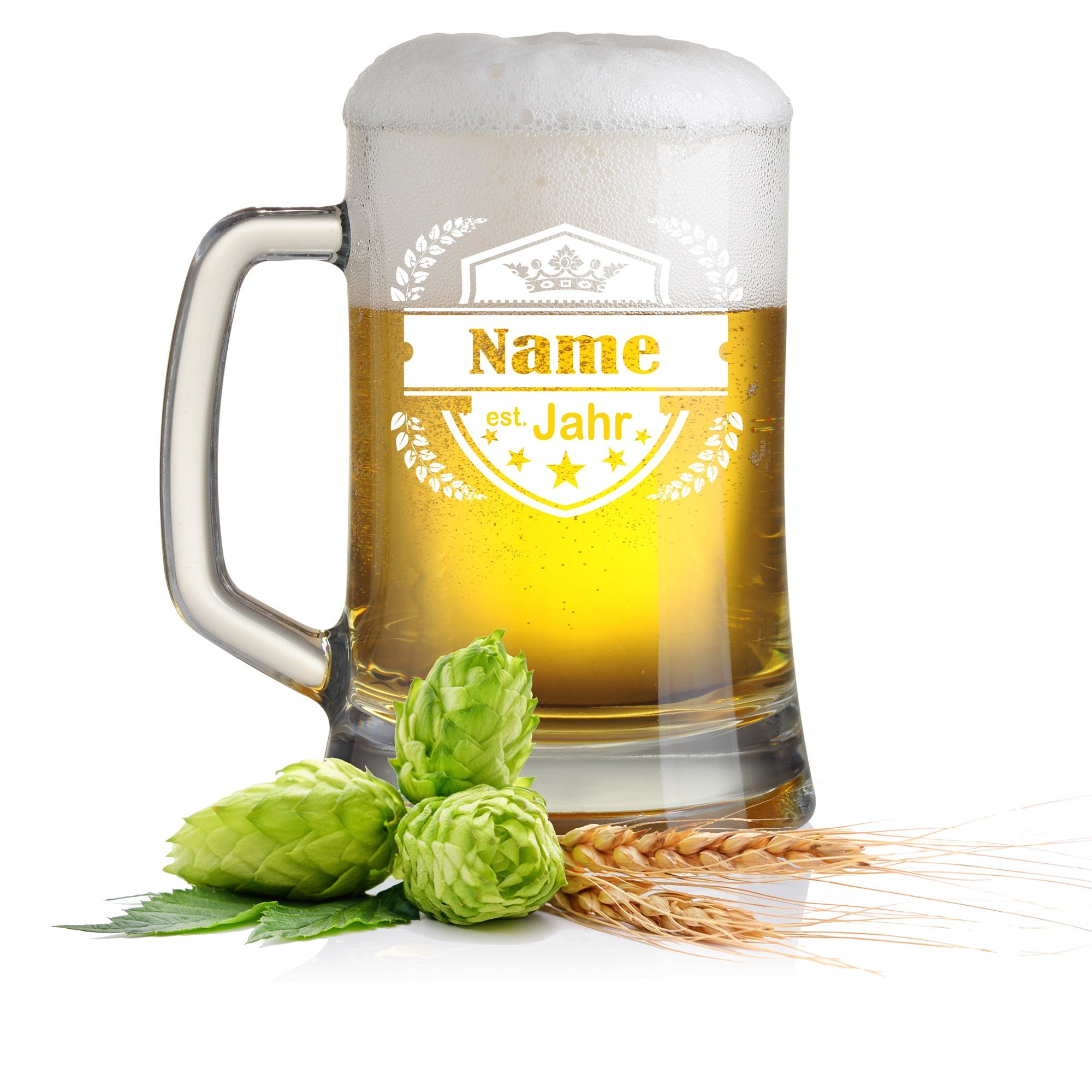 Bierkrug mit Gravur Emblem
