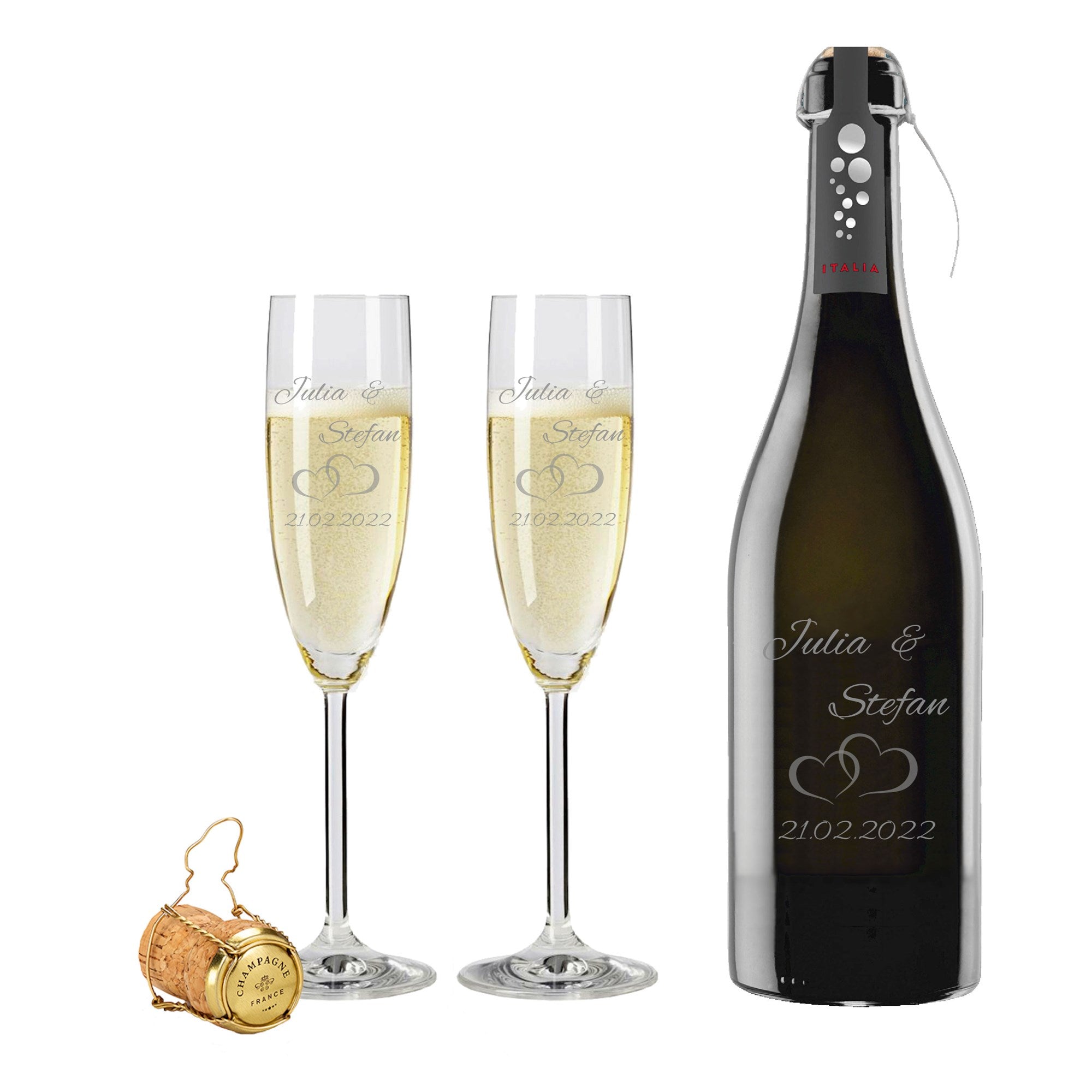 2 Leonardo Sektgläser mit Prosecco und Gravur "Paar"