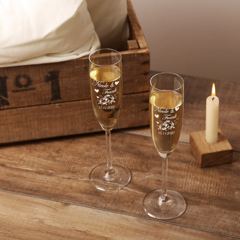2 Leonardo Sektgläser mit Geschenkbox und Gravur Rose Ringe