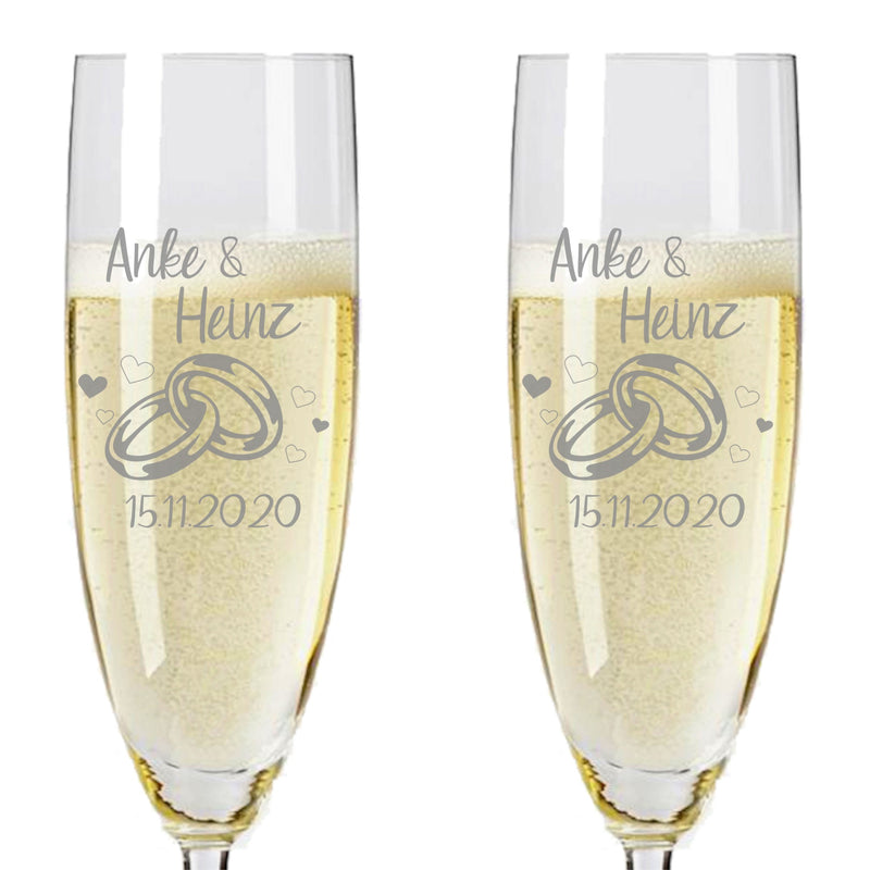 2 Leonardo Sektgläser mit Prosecco und Gravur "Ringe"