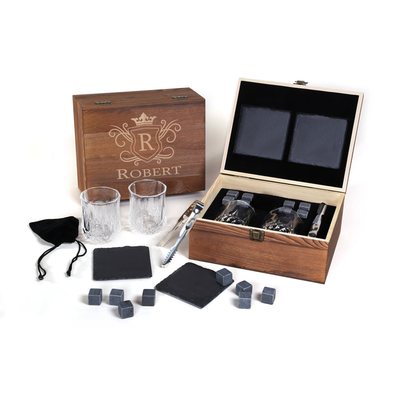 2 Whiskygläser in Geschenkbox mit Gravur Motiv Royal