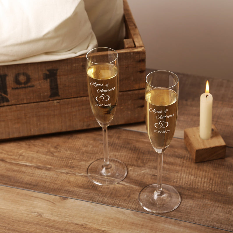 2 Leonardo Sektgläser mit Geschenkbox und Gravur Rose Paar