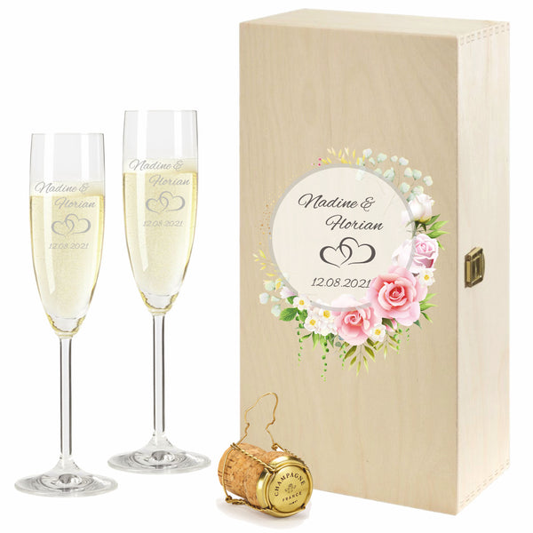 2 Leonardo Sektgläser mit Geschenkbox und Gravur Rose Paar