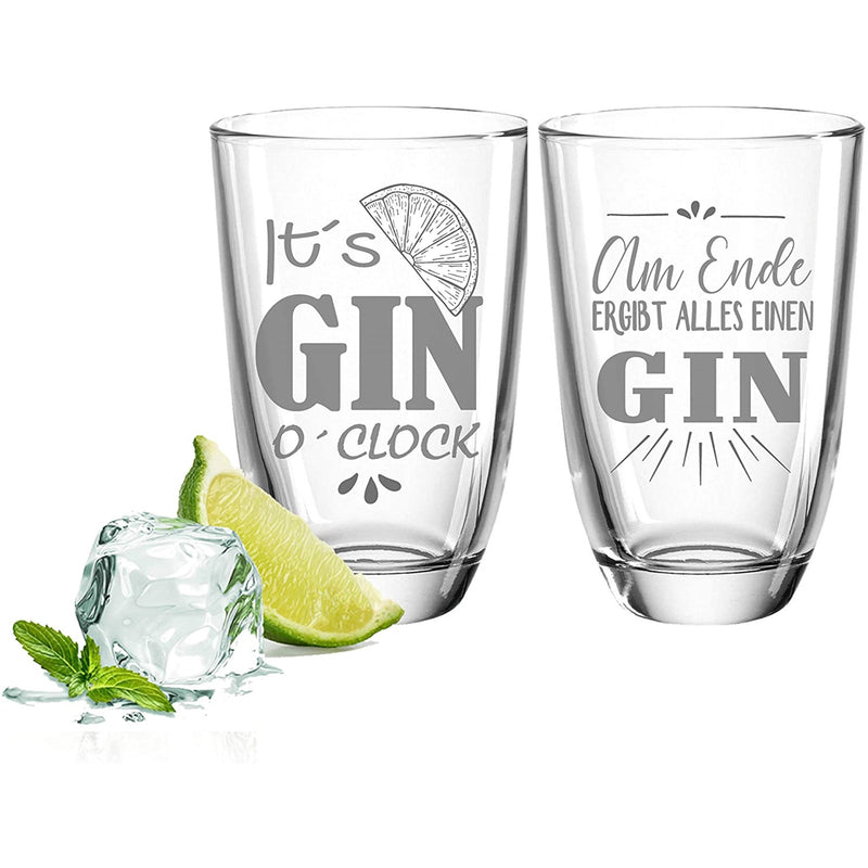 2er Set Gin-Gläser "Gin o Clock" & "Am Ende"