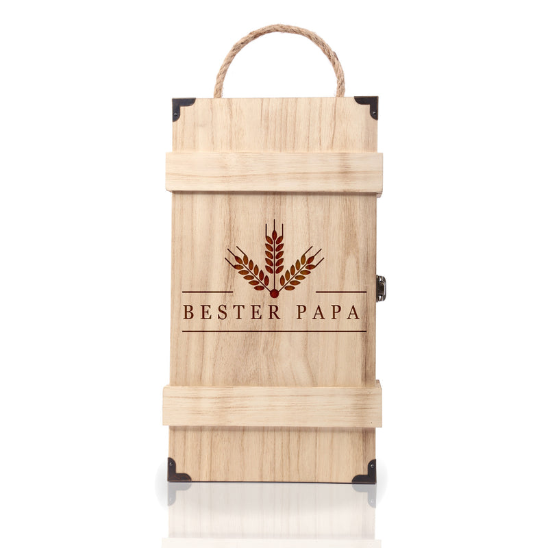 Premium Bierbox mit Leonardo Weizenglas Gravur Bester Papa und Weizenbierflasche