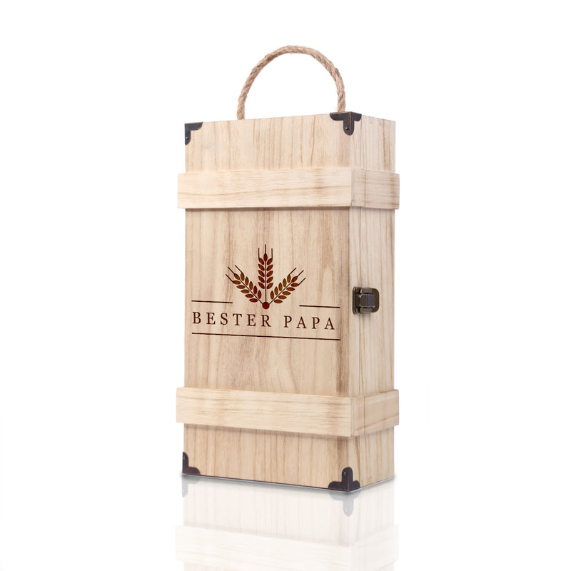 Premium Bierbox mit Leonardo Weizenglas Gravur Bester Papa und Weizenbierflasche