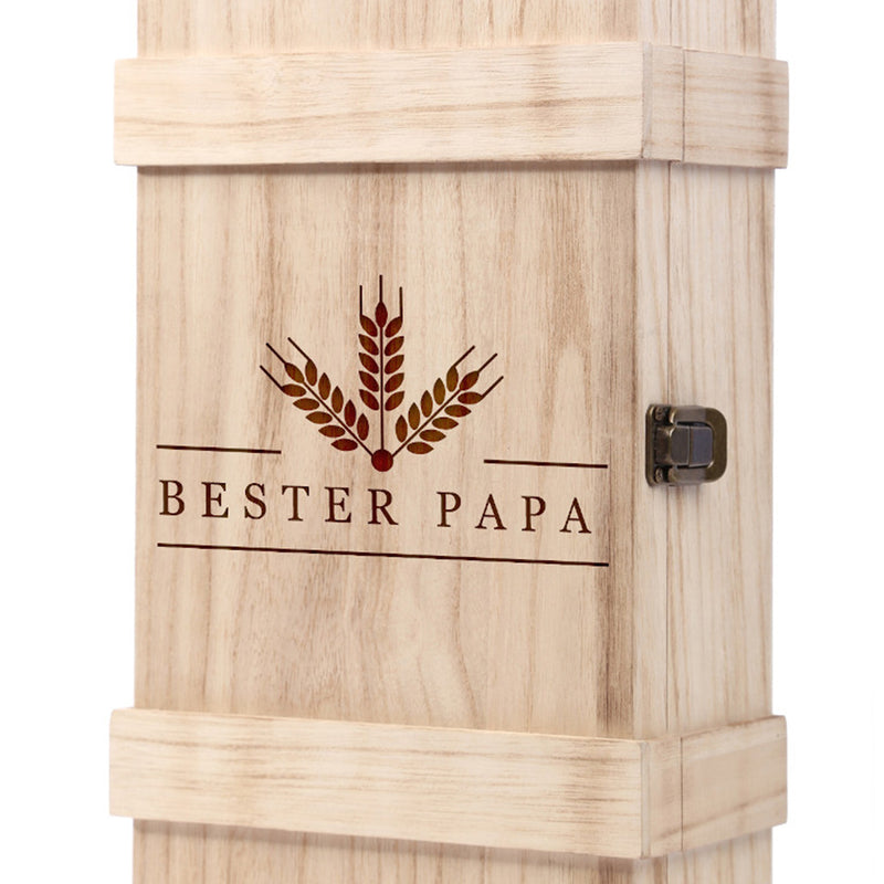 Premium Bierbox mit Leonardo Weizenglas Gravur Bester Papa und Weizenbierflasche